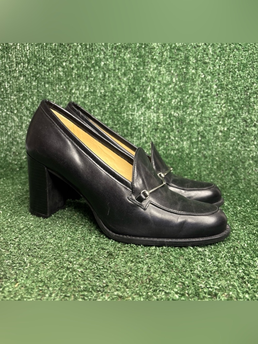 VTG Y2K Nine West Loafers 7.5 Black Leather Chunky Block Heeled Loafer 90s